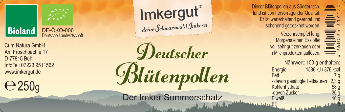 Deutcher Blütenpollen Etikett von vorne 